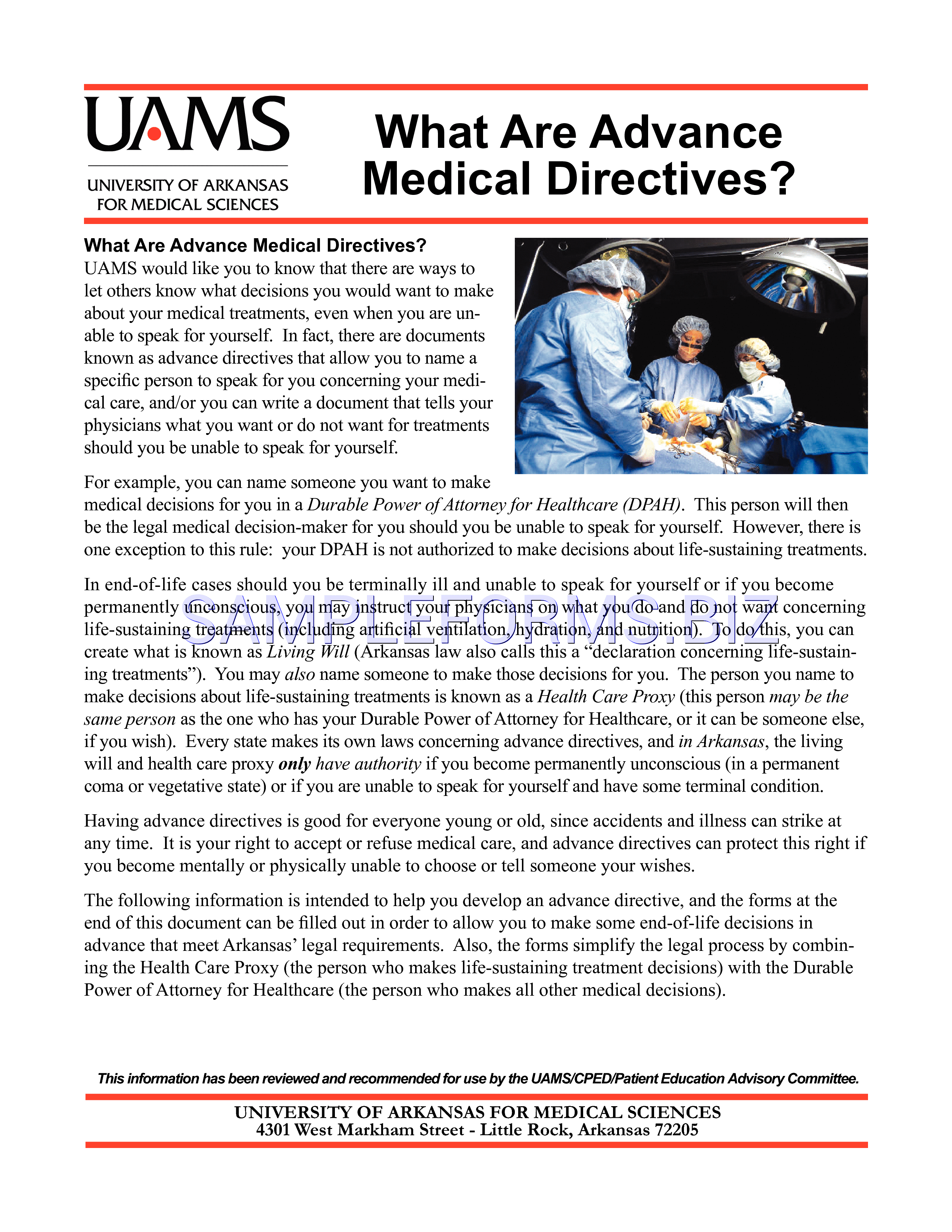 Preview free downloadable Arkansas Advance Medical Directive Form in PDF (page 1)